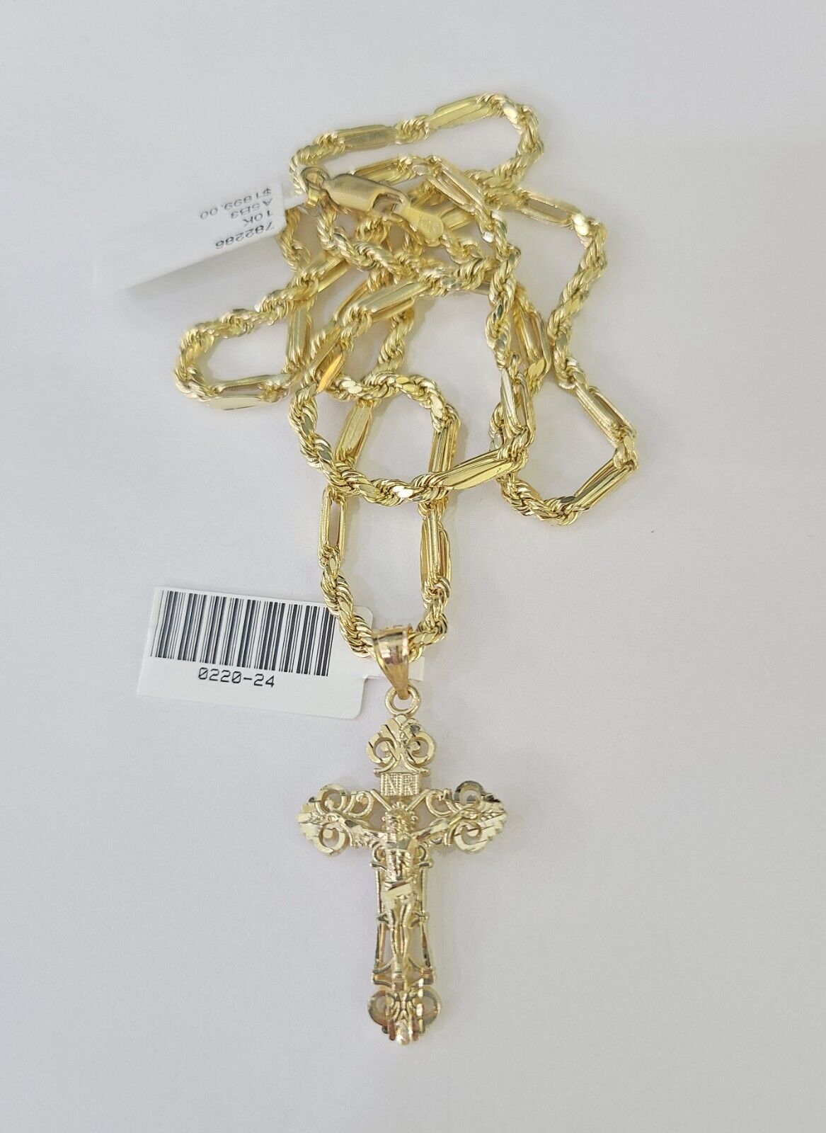 10k Milano Rope Chain INRI Cross Charm Necklace SET 3mm 18" 20" 22" 24" Pendant - GoldenlinQ