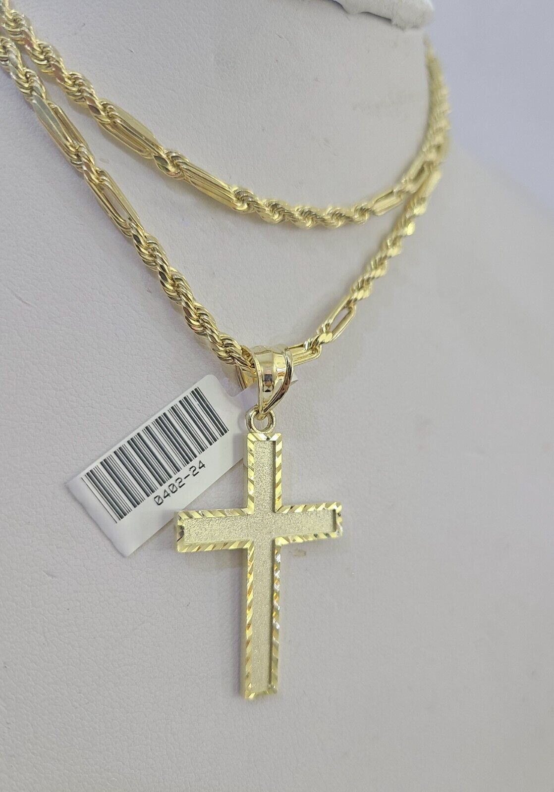 10k Milano Rope Chain Jesus Cross Charm Necklace SET 3mm 18" 20" 22" 24" - GoldenlinQ