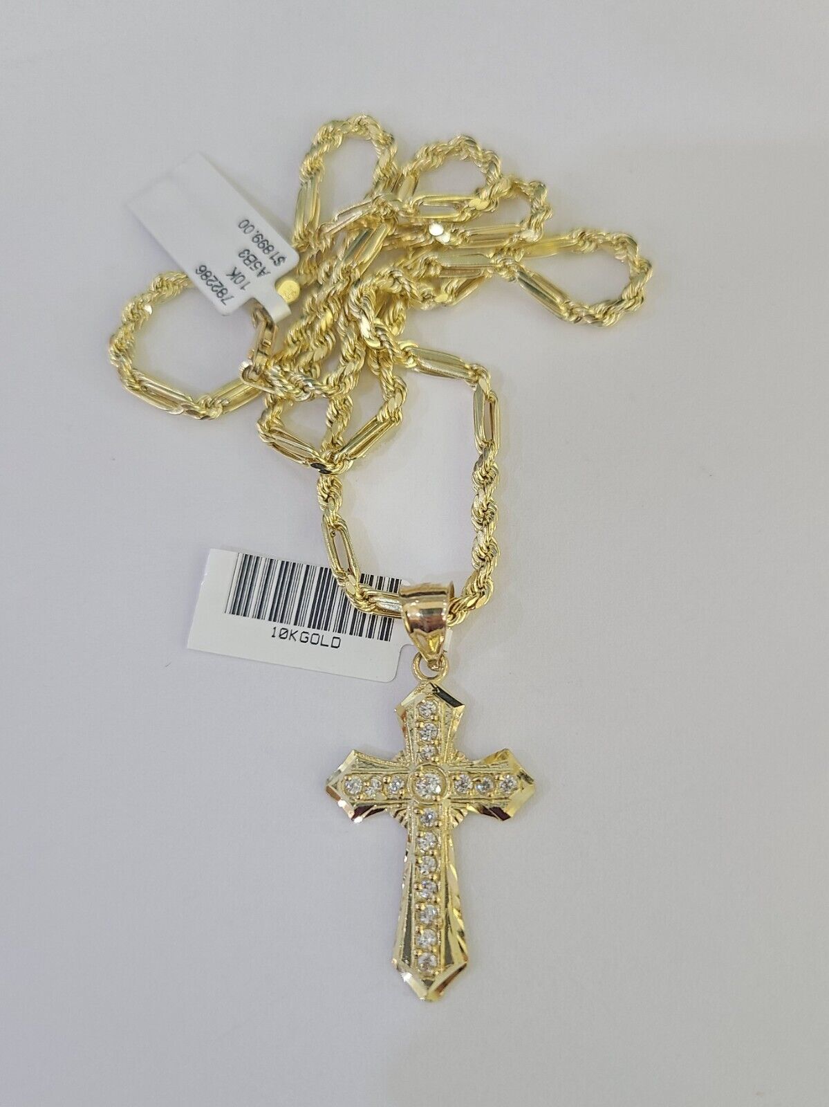 10k Milano Rope Chain Jesus Cross Charm Necklace SET 3mm 18" 20" 22" 24" - GoldenlinQ