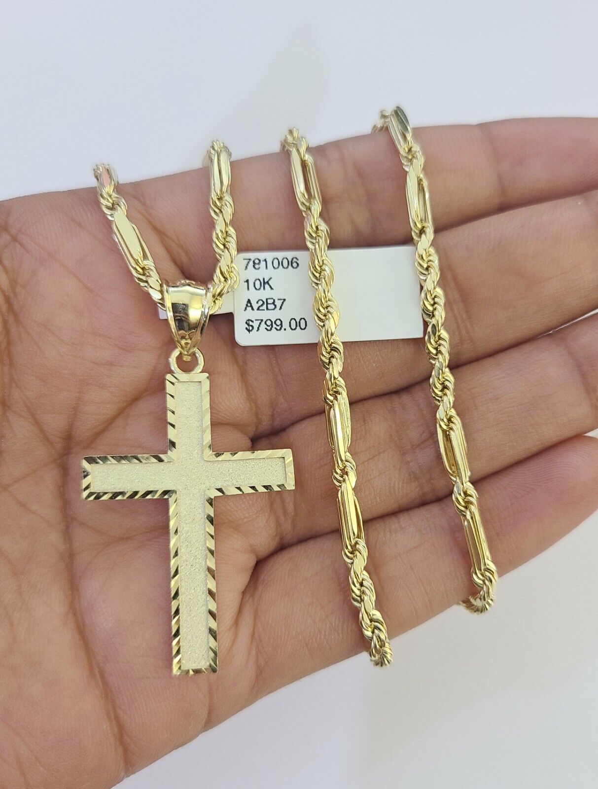 10k Milano Rope Chain Jesus Cross Charm Necklace SET 3mm 18" 20" 22" 24" - GoldenlinQ