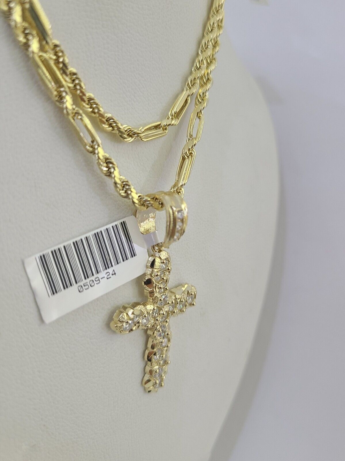 10k Milano Rope Chain Jesus Cross Charm Necklace SET 3mm 18" 20" 22" 24" - GoldenlinQ