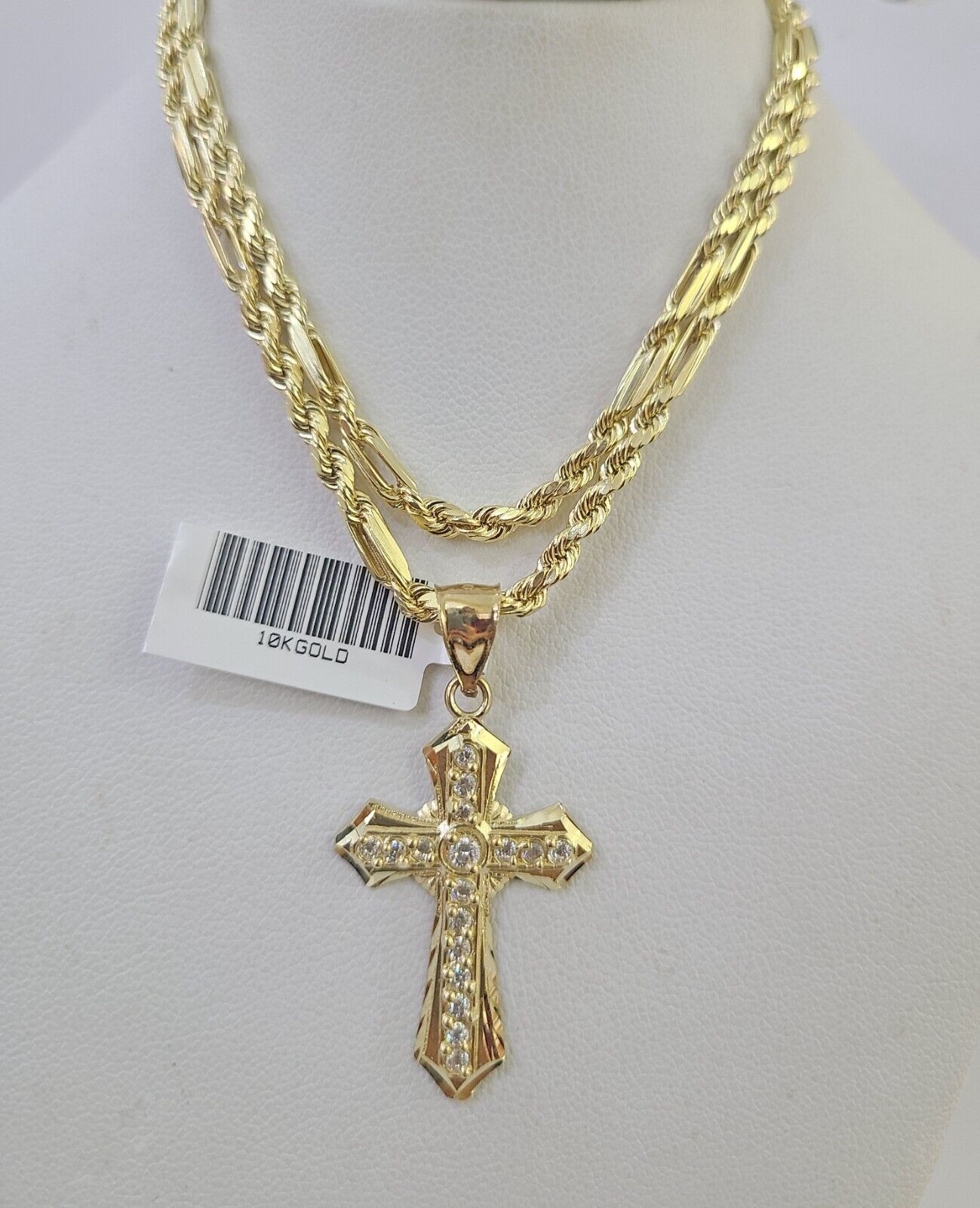 10k Milano Rope Chain Jesus Cross Charm Necklace SET 3mm 18" 20" 22" 24" - GoldenlinQ