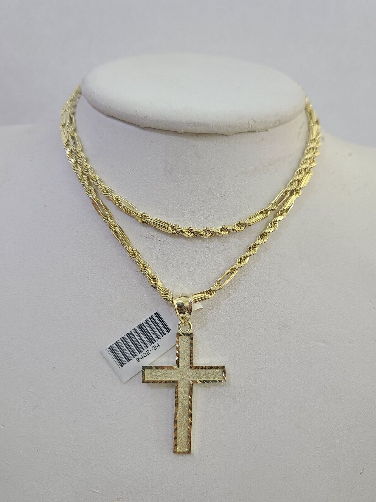 10k Milano Rope Chain Jesus Cross Charm Necklace SET 3mm 18" 20" 22" 24" - GoldenlinQ