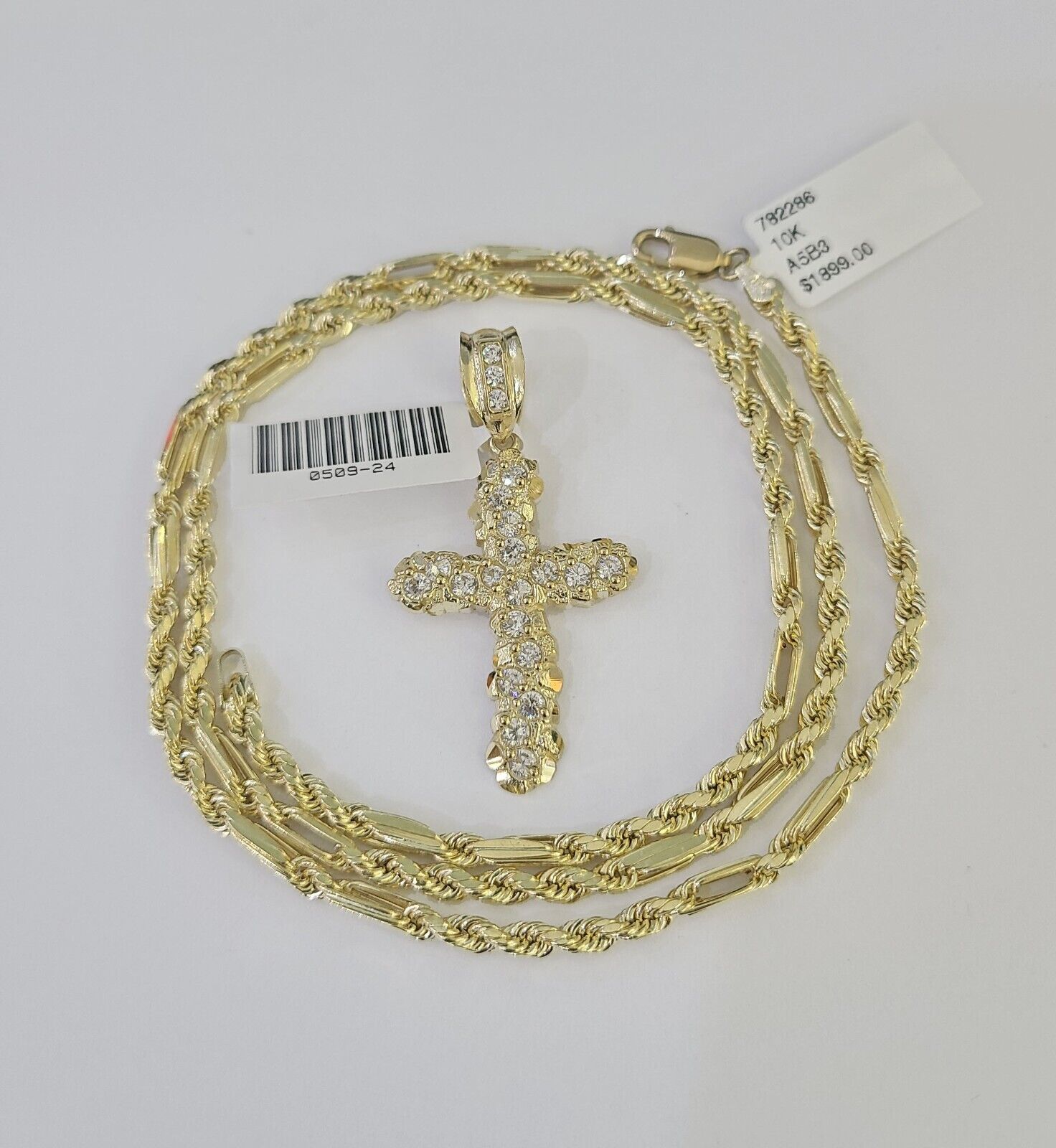 10k Milano Rope Chain Jesus Cross Charm Necklace SET 3mm 18" 20" 22" 24" - GoldenlinQ