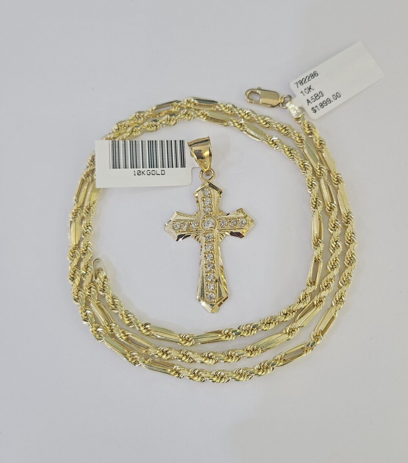 10k Milano Rope Chain Jesus Cross Charm Necklace SET 3mm 18" 20" 22" 24" - GoldenlinQ