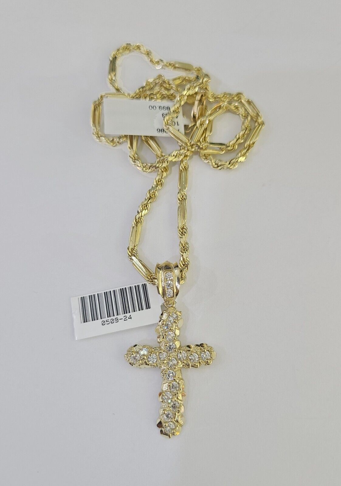 10k Milano Rope Chain Jesus Cross Charm Necklace SET 3mm 18" 20" 22" 24" - GoldenlinQ