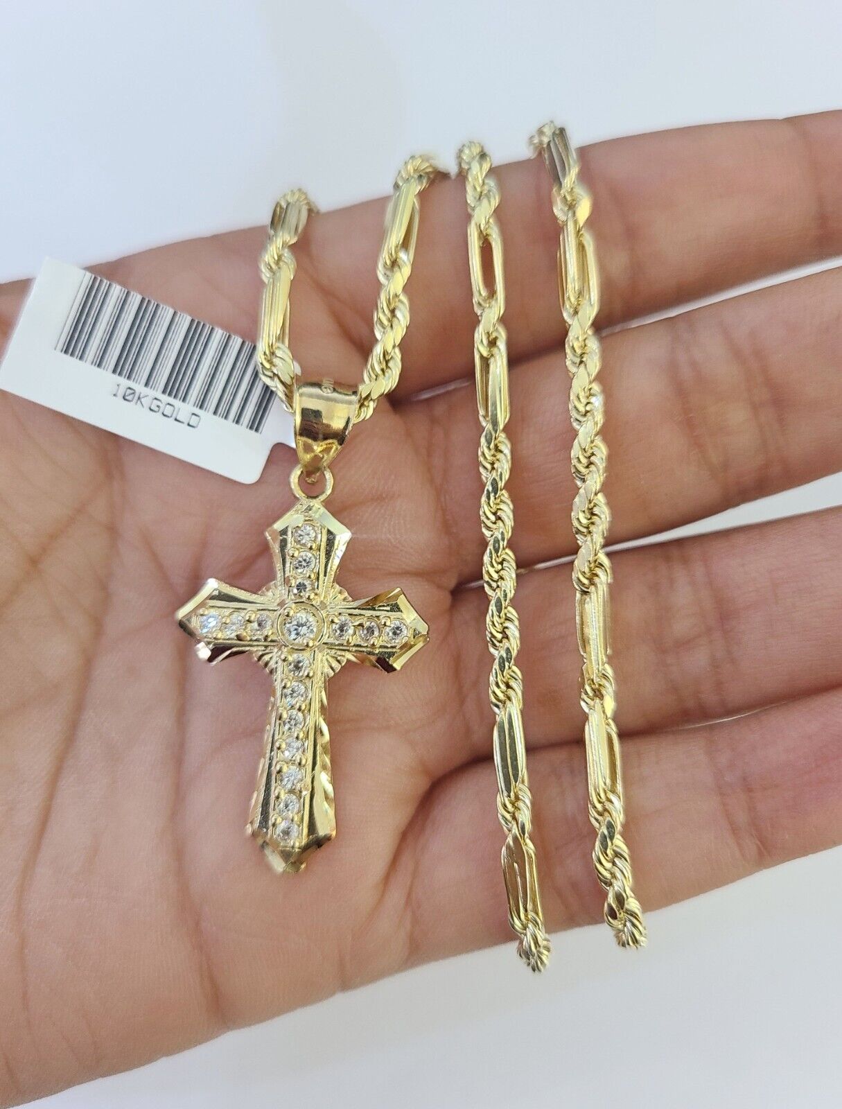 10k Milano Rope Chain Jesus Cross Charm Necklace SET 3mm 18" 20" 22" 24" - GoldenlinQ