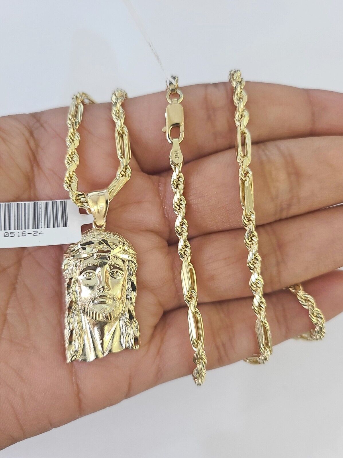 10k Milano Rope Chain Jesus Head Charm Necklace SET 3mm 18" 20" 22" 24" - GoldenlinQ