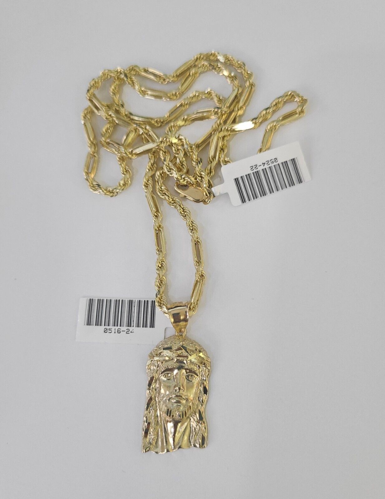 10k Milano Rope Chain Jesus Head Charm Necklace SET 3mm 18" 20" 22" 24" - GoldenlinQ