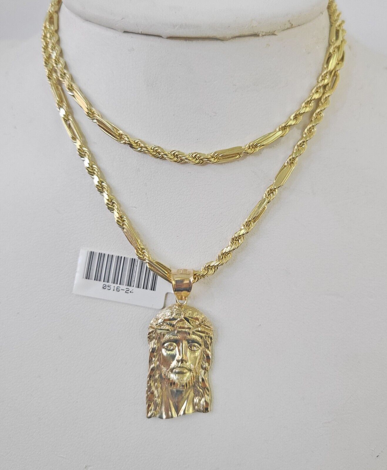 10k Milano Rope Chain Jesus Head Charm Necklace SET 3mm 18" 20" 22" 24" - GoldenlinQ