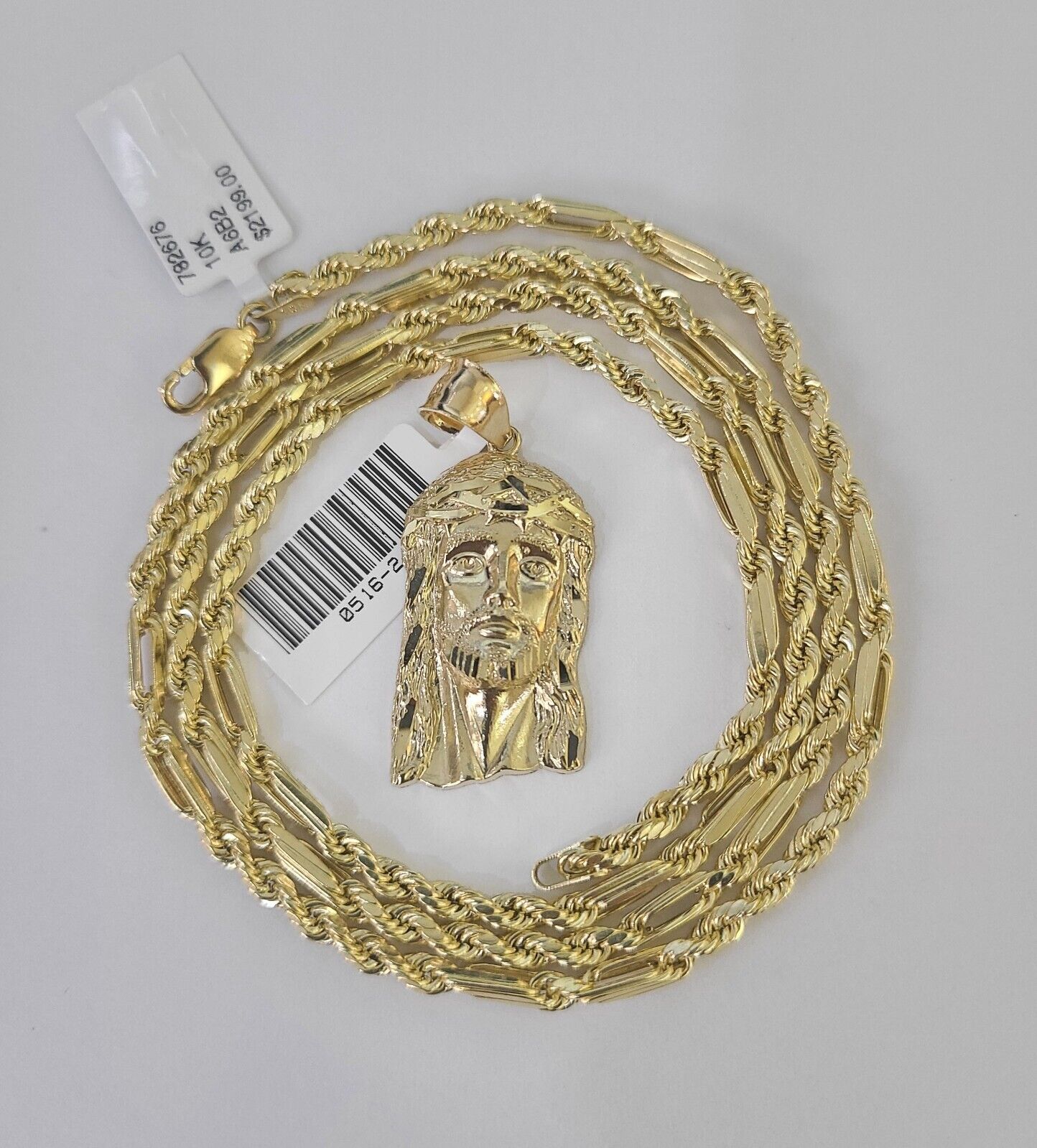 10k Milano Rope Chain Jesus Head Charm Necklace SET 3mm 18" 20" 22" 24" - GoldenlinQ