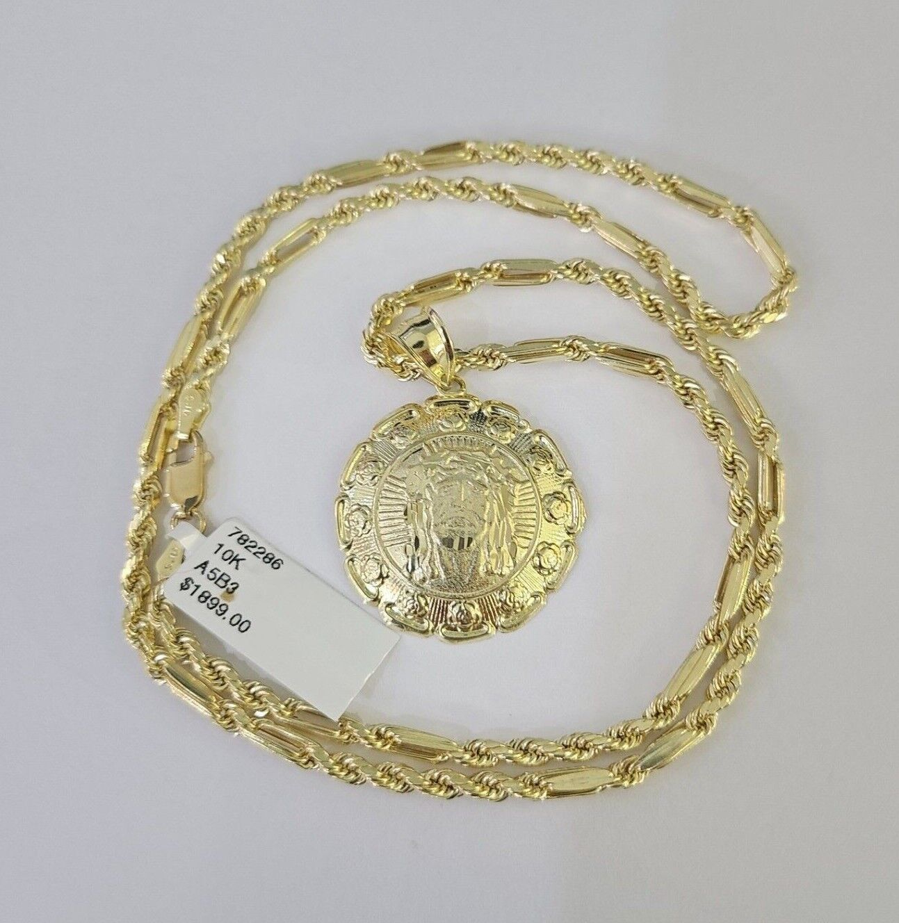 10k Milano Rope Chain Jesus Head Charm Necklace SET 3mm 18" - 26" Pendant - GoldenlinQ