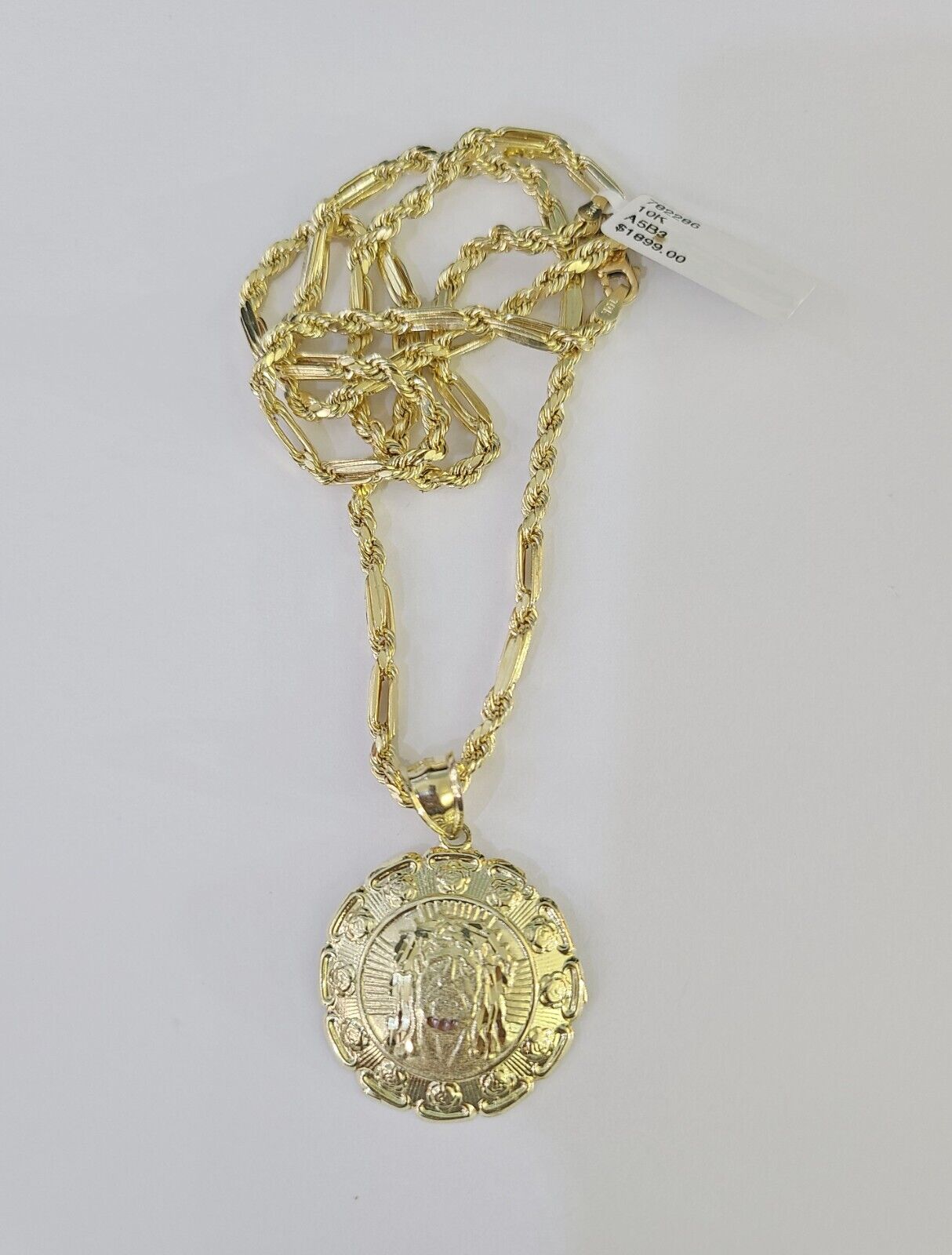 10k Milano Rope Chain Jesus Head Charm Necklace SET 3mm 18" - 26" Pendant - GoldenlinQ