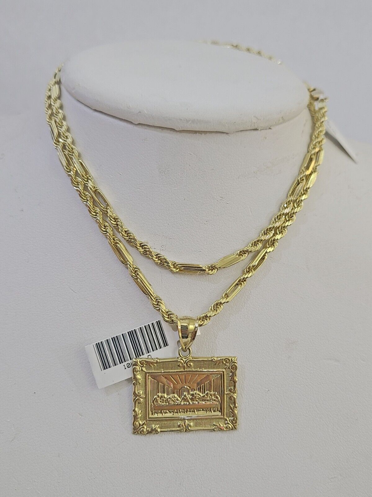 10k Milano Rope Chain Last Supper Charm Necklace SET 3mm 18" 20" 22" 24" - GoldenlinQ