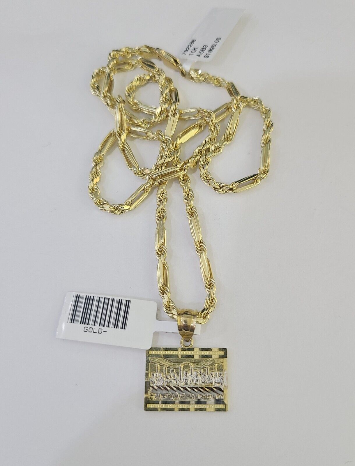 10k Milano Rope Chain Last Supper Charm Necklace SET 3mm 18" 20" 22" 24" - GoldenlinQ