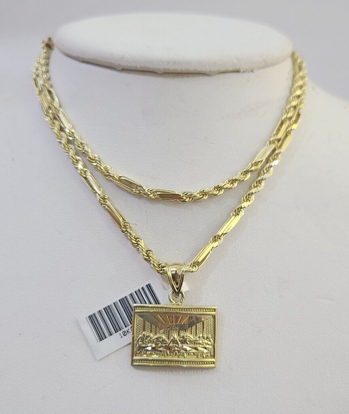 10k Milano Rope Chain Last Supper Charm Necklace SET 3mm 18" 20" 22" 24" - GoldenlinQ