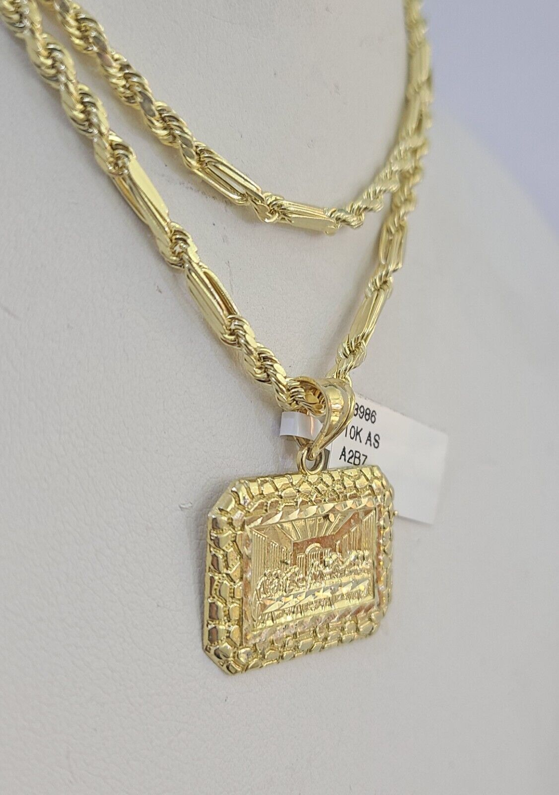 10k Milano Rope Chain Last Supper Charm Necklace SET 3mm 18" 20" 22" 24" - GoldenlinQ