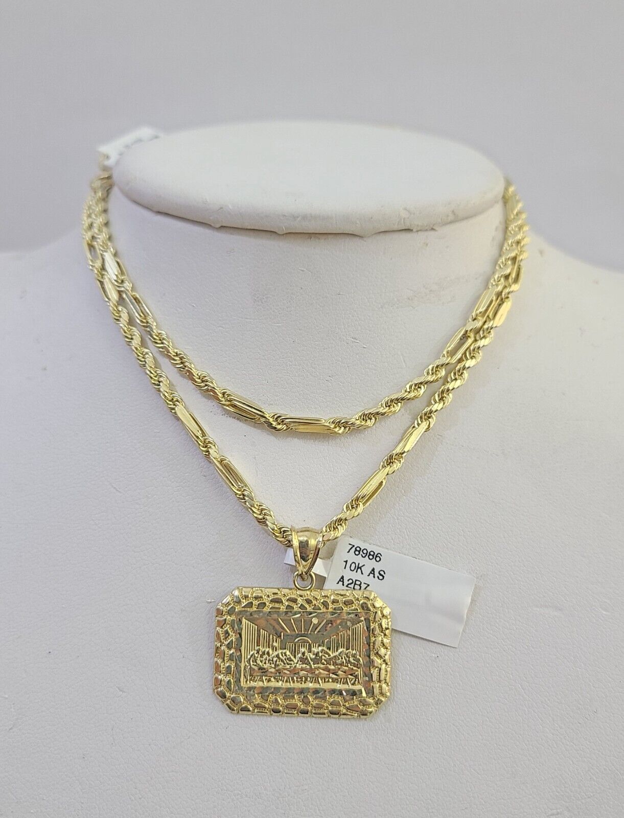 10k Milano Rope Chain Last Supper Charm Necklace SET 3mm 18" 20" 22" 24" - GoldenlinQ