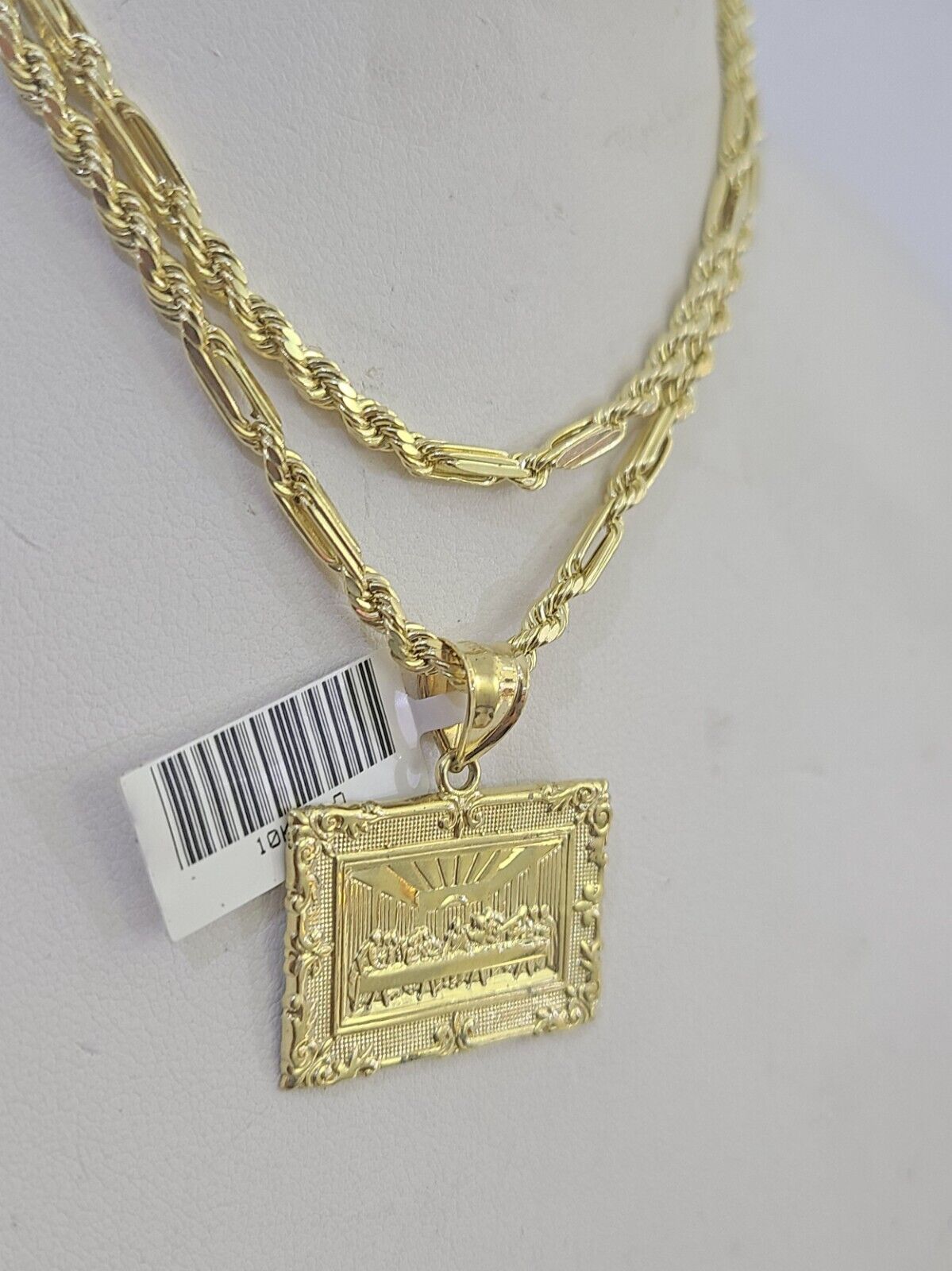 10k Milano Rope Chain Last Supper Charm Necklace SET 3mm 18" 20" 22" 24" - GoldenlinQ