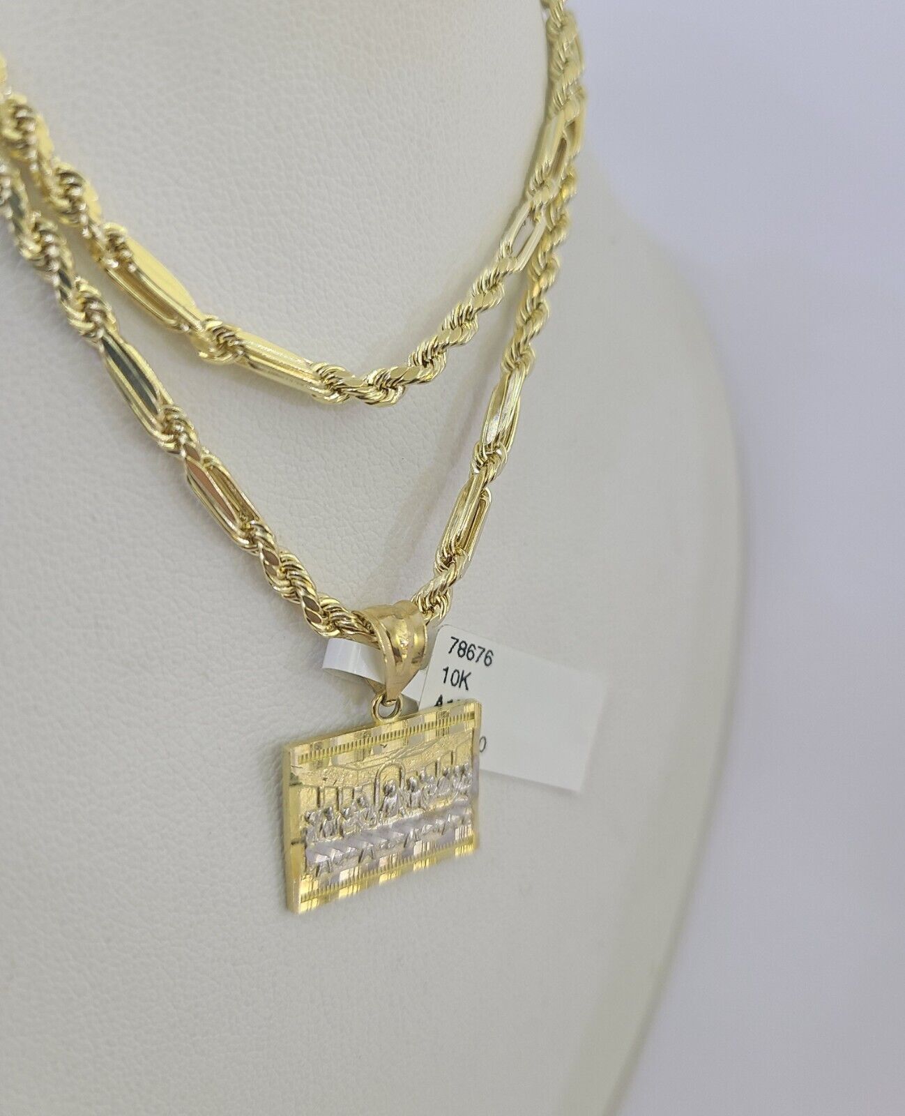 10k Milano Rope Chain Last Supper Charm Necklace SET 3mm 18" 20" 22" 24" - GoldenlinQ