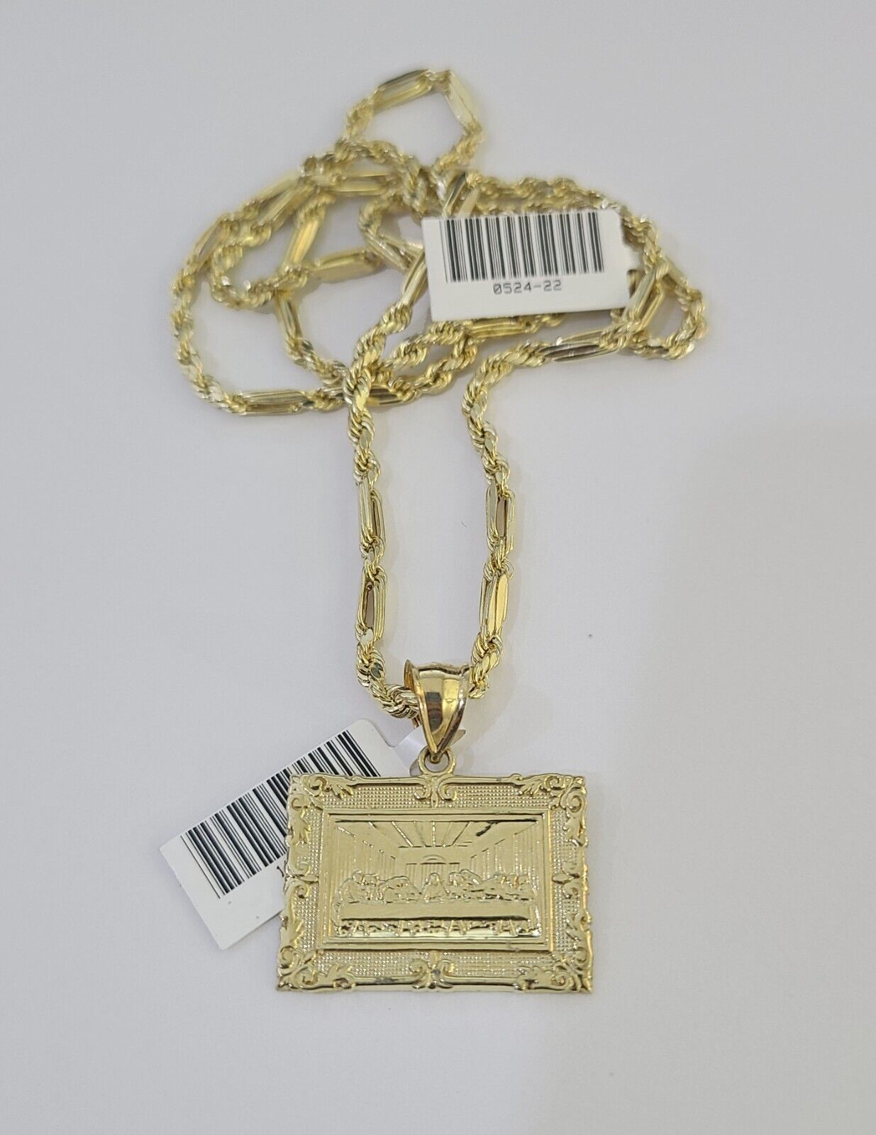 10k Milano Rope Chain Last Supper Charm Necklace SET 3mm 18" 20" 22" 24" - GoldenlinQ