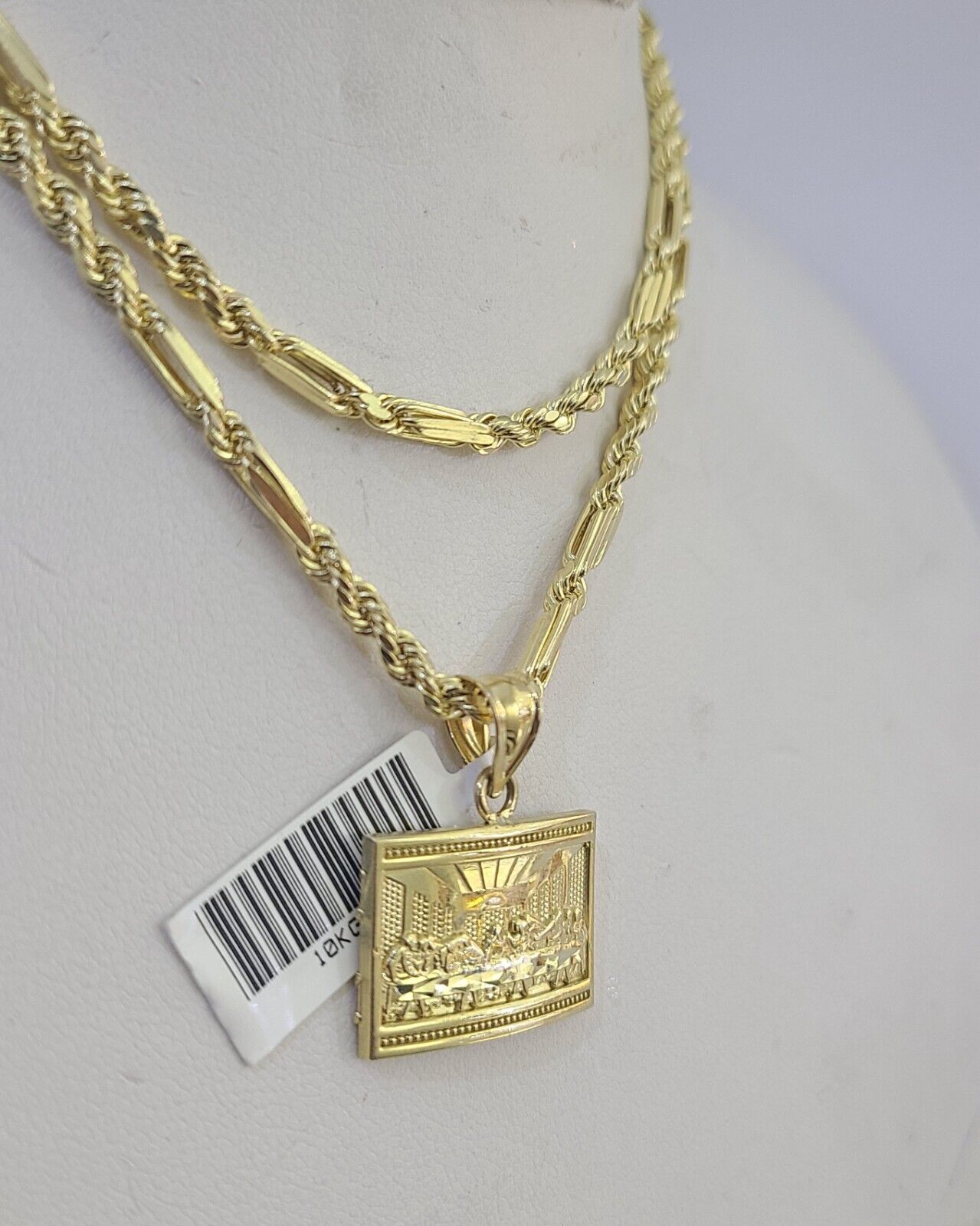 10k Milano Rope Chain Last Supper Charm Necklace SET 3mm 18" 20" 22" 24" - GoldenlinQ