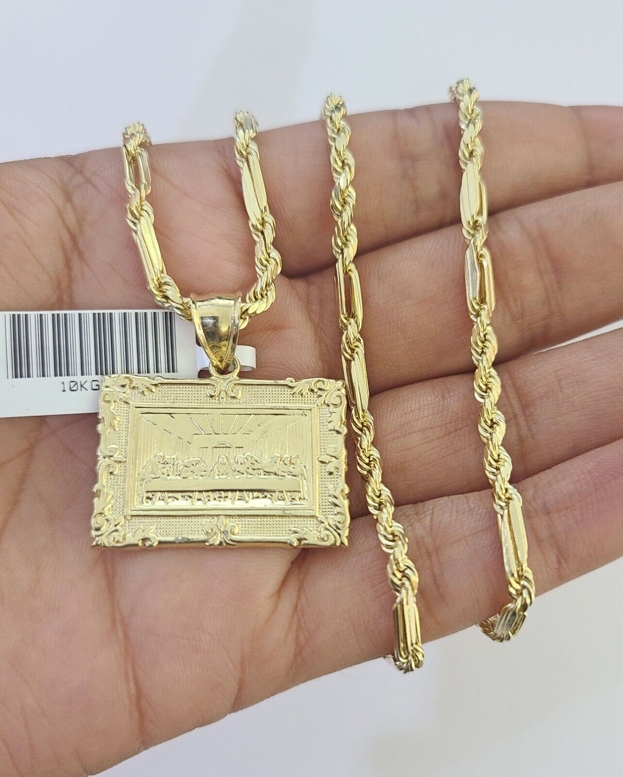 10k Milano Rope Chain Last Supper Charm Necklace SET 3mm 18" 20" 22" 24" - GoldenlinQ