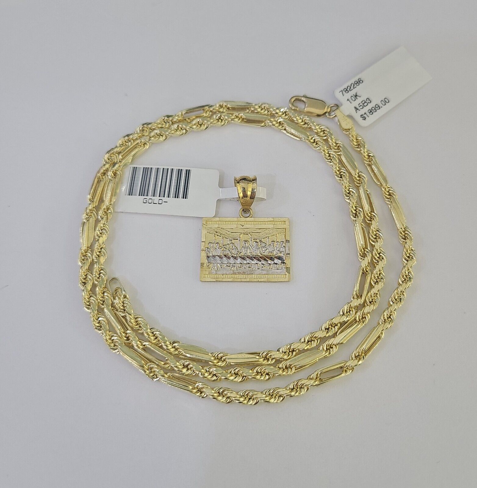 10k Milano Rope Chain Last Supper Charm Necklace SET 3mm 18" 20" 22" 24" - GoldenlinQ