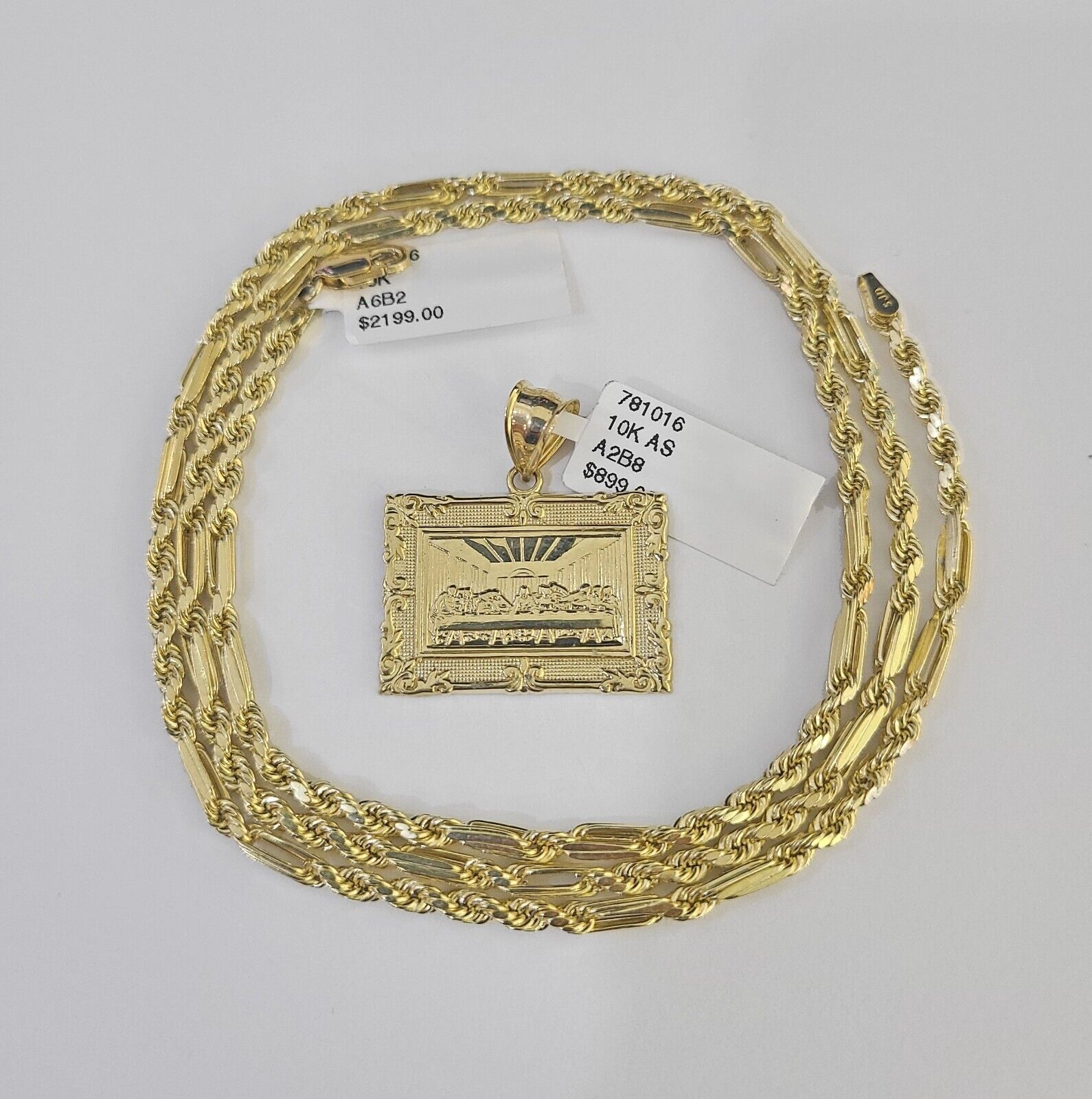 10k Milano Rope Chain Last Supper Charm Necklace SET 3mm 18" 20" 22" 24" - GoldenlinQ