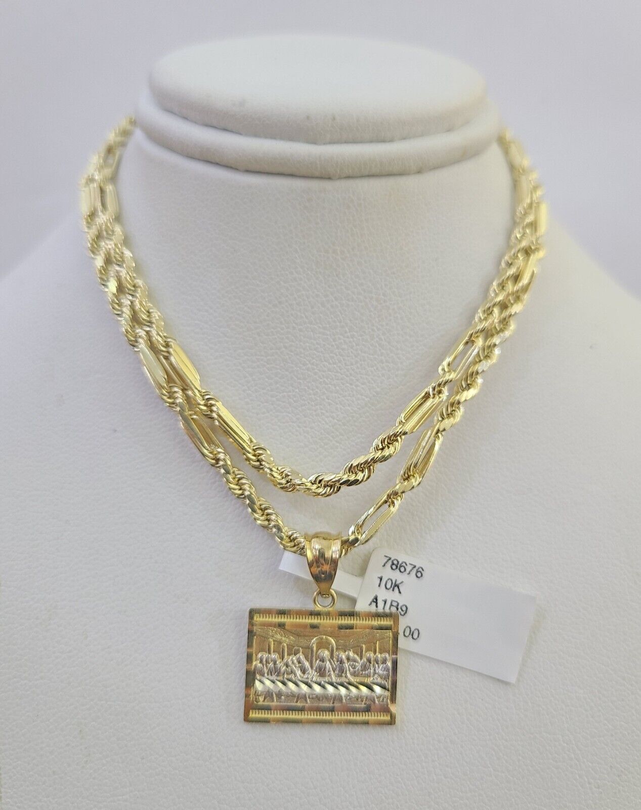 10k Milano Rope Chain Last Supper Charm Necklace SET 3mm 18" 20" 22" 24" - GoldenlinQ