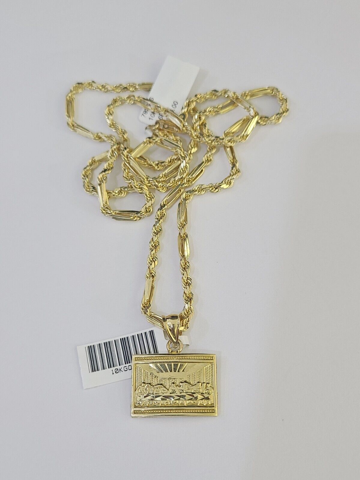 10k Milano Rope Chain Last Supper Charm Necklace SET 3mm 18" 20" 22" 24" - GoldenlinQ