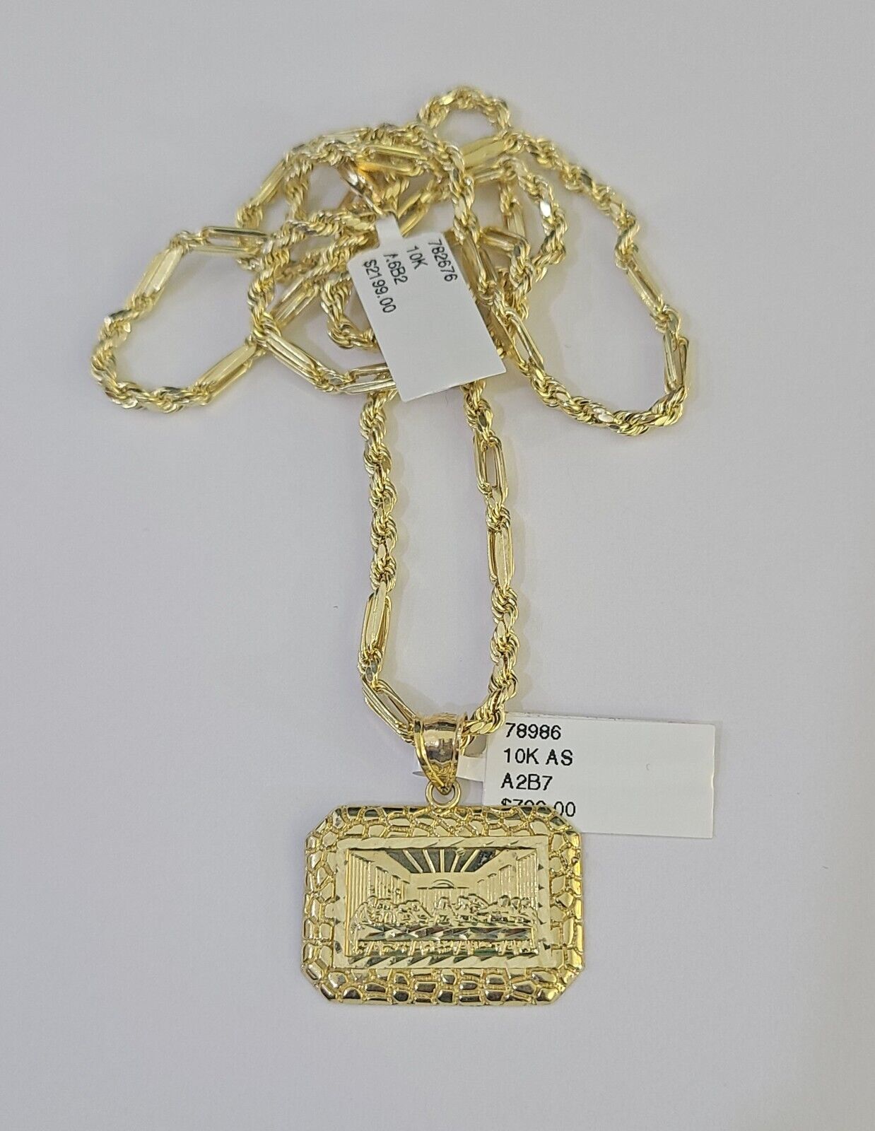 10k Milano Rope Chain Last Supper Charm Necklace SET 3mm 18" 20" 22" 24" - GoldenlinQ