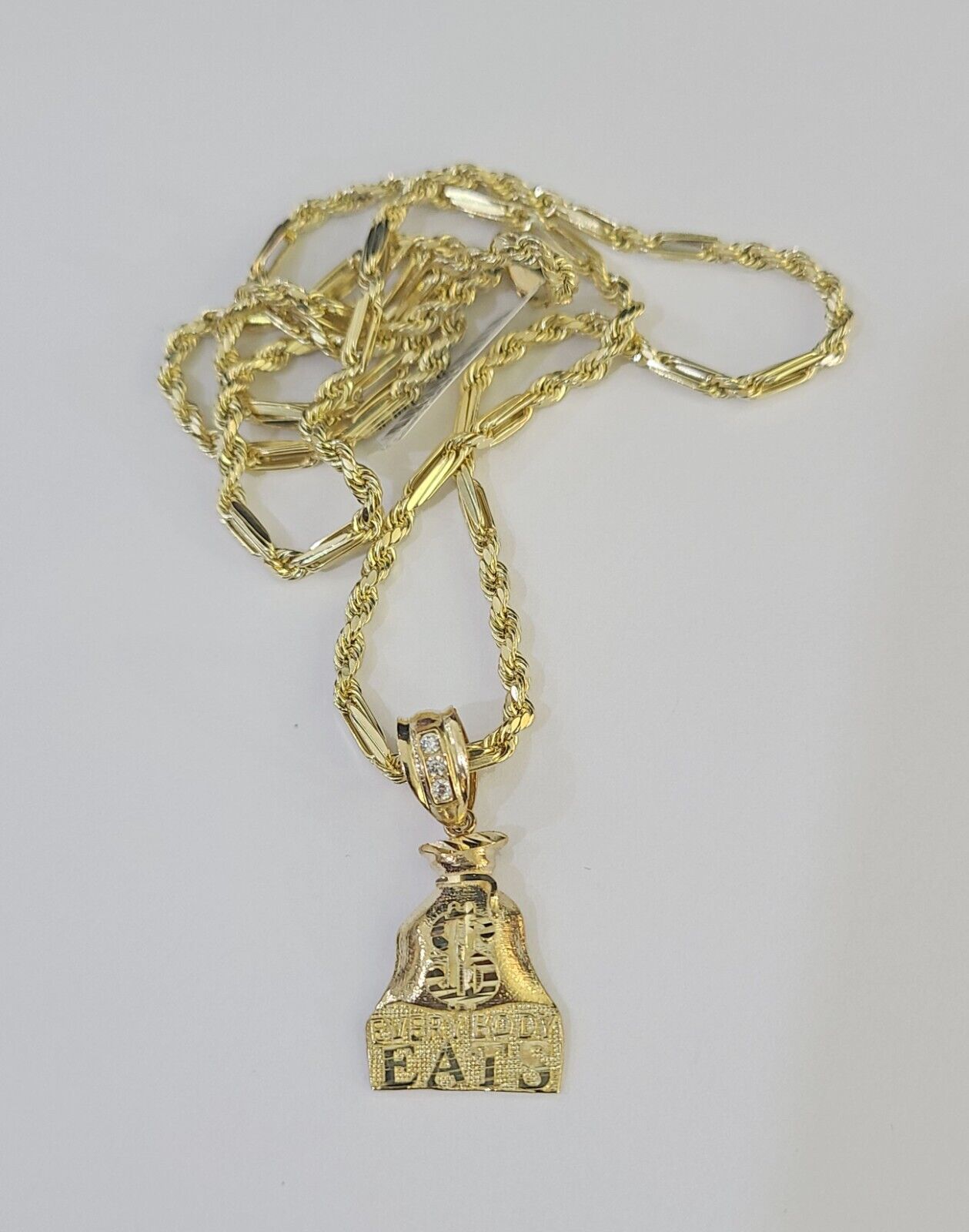 10k Milano Rope Chain Money Bag Charm Necklace SET 3mm 18" 20" 22" 24" - GoldenlinQ