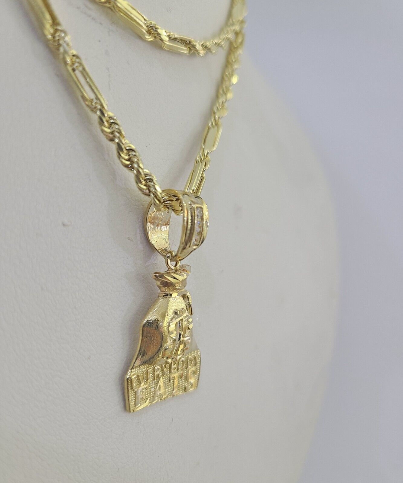 10k Milano Rope Chain Money Bag Charm Necklace SET 3mm 18" 20" 22" 24" - GoldenlinQ