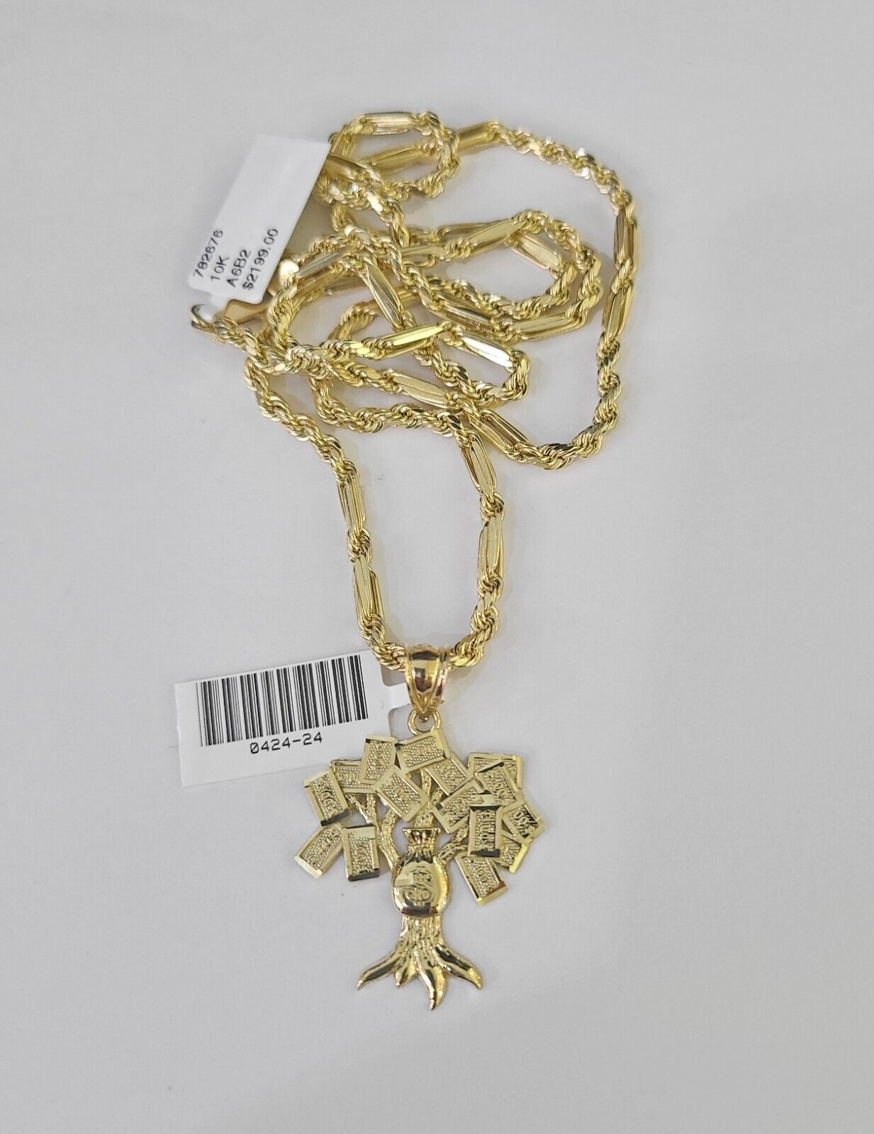 10k Milano Rope Chain Money Tree Charm Necklace SET 3mm 18" 20" 22" 24" - GoldenlinQ