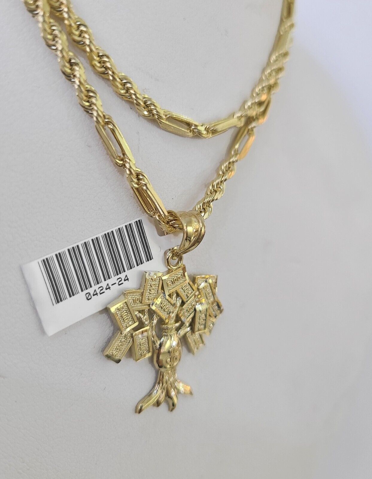 10k Milano Rope Chain Money Tree Charm Necklace SET 3mm 18" 20" 22" 24" - GoldenlinQ