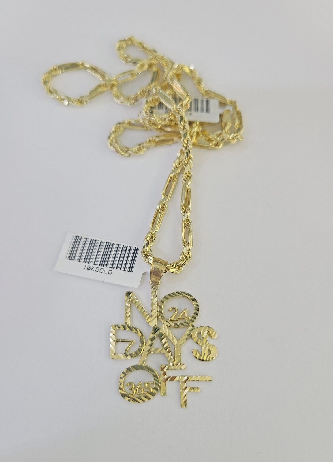 10k Milano Rope Chain No Days Off Charm Pendent Necklace SET 3mm 18" 20" 22" 24" - GoldenlinQ