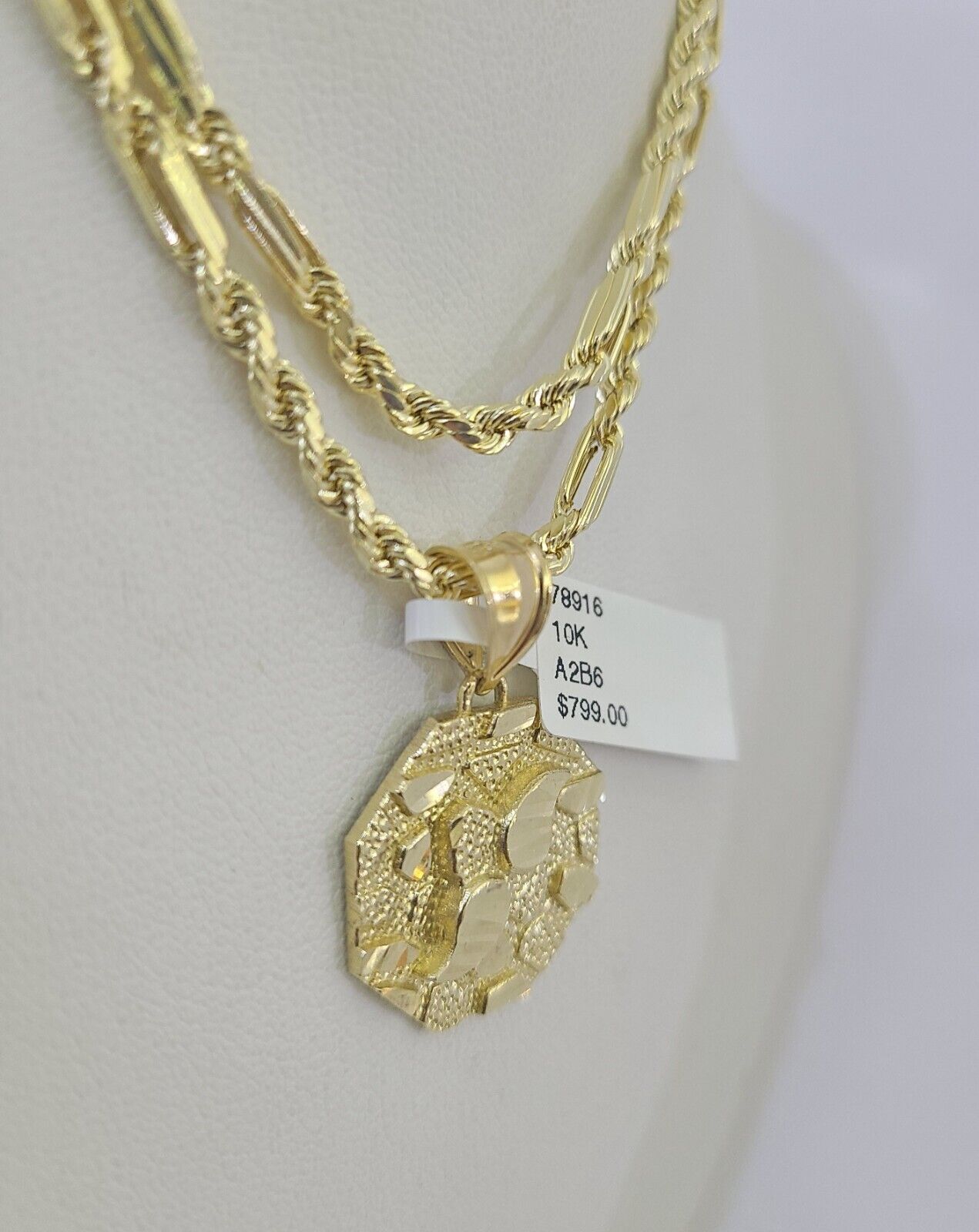 10k Milano Rope Chain Nugget Charm Necklace SET 3mm 18" 20" 22" 24" - GoldenlinQ