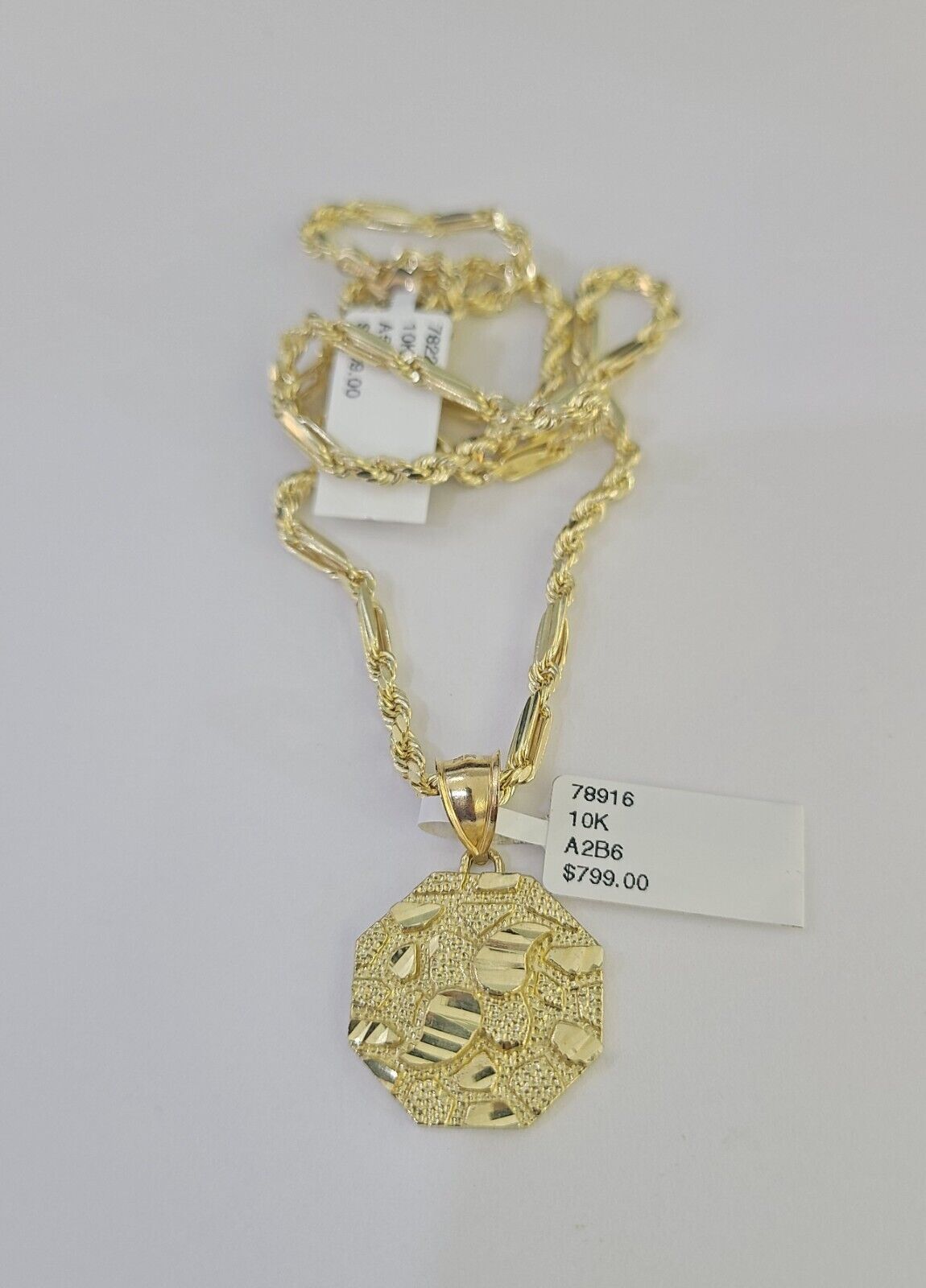 10k Milano Rope Chain Nugget Charm Necklace SET 3mm 18" 20" 22" 24" - GoldenlinQ