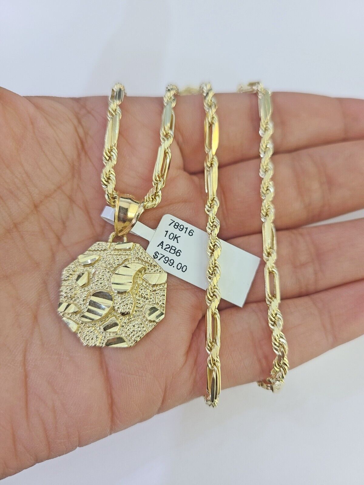 10k Milano Rope Chain Nugget Charm Necklace SET 3mm 18" 20" 22" 24" - GoldenlinQ