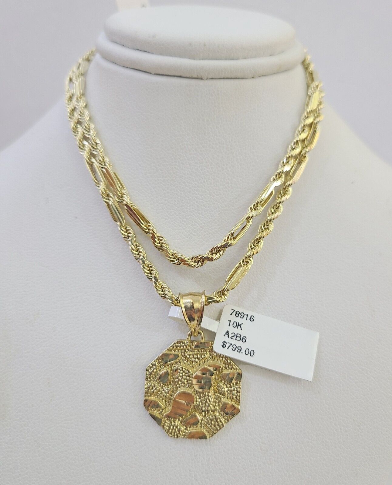 10k Milano Rope Chain Nugget Charm Necklace SET 3mm 18" 20" 22" 24" - GoldenlinQ