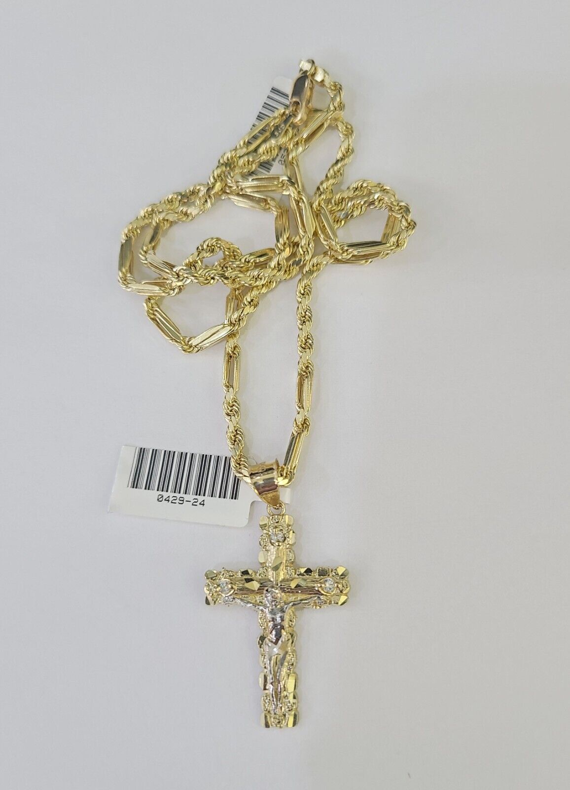 10k Milano Rope Chain Nugget Cross Charm Necklace SET 3mm 18" 20" 22" 24 Pendent - GoldenlinQ