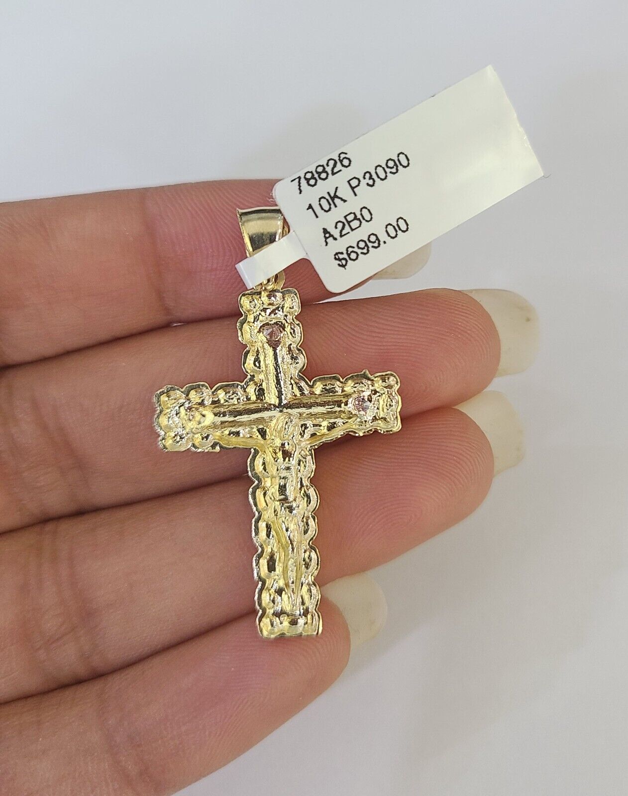 10k Milano Rope Chain Nugget Cross Charm Necklace SET 3mm 18" 20" 22" 24 Pendent - GoldenlinQ