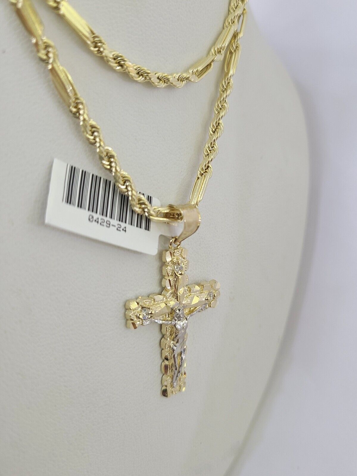 10k Milano Rope Chain Nugget Cross Charm Necklace SET 3mm 18" 20" 22" 24 Pendent - GoldenlinQ