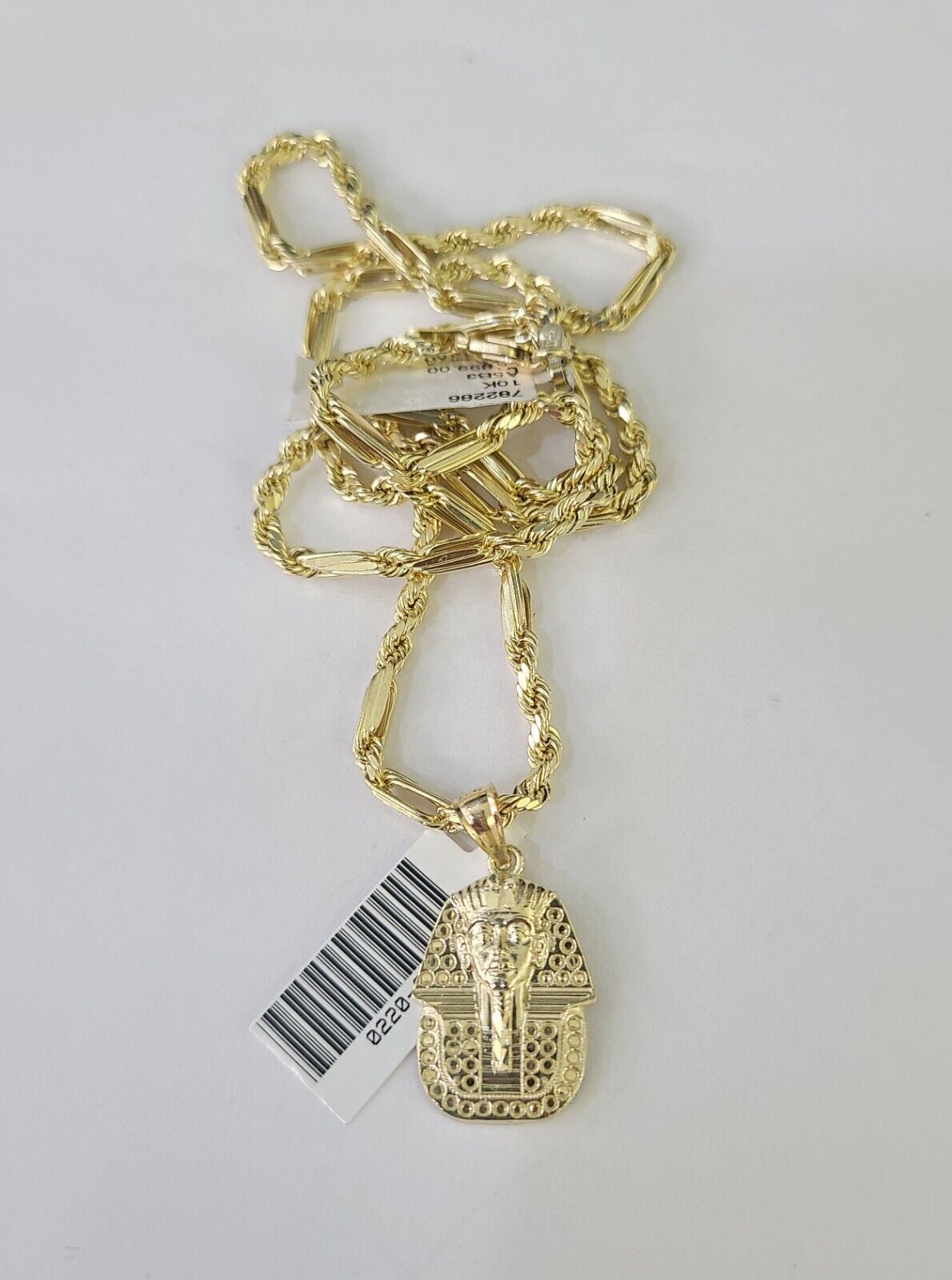 10k Milano Rope Chain Pharaoh Head Charm Necklace SET 3mm 18" 20" 22" 24 Pendant - GoldenlinQ