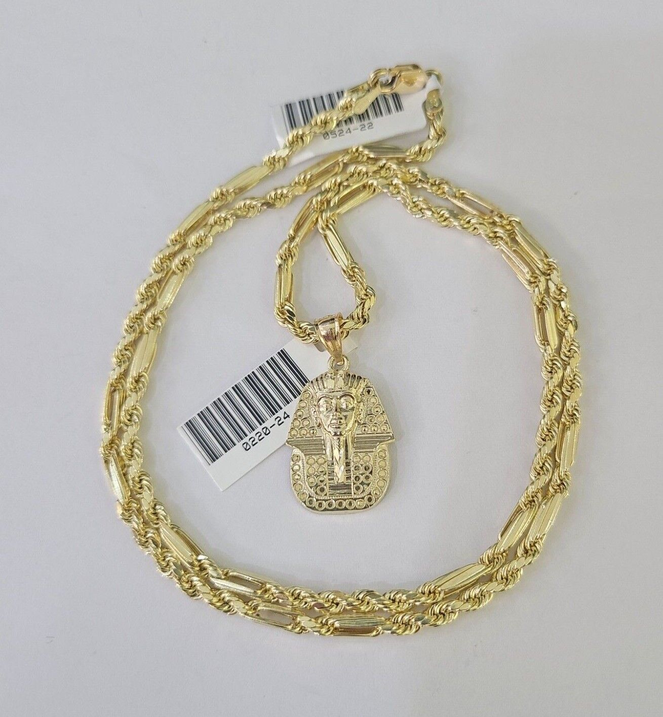 10k Milano Rope Chain Pharaoh Head Charm Necklace SET 3mm 18" 20" 22" 24 Pendant - GoldenlinQ