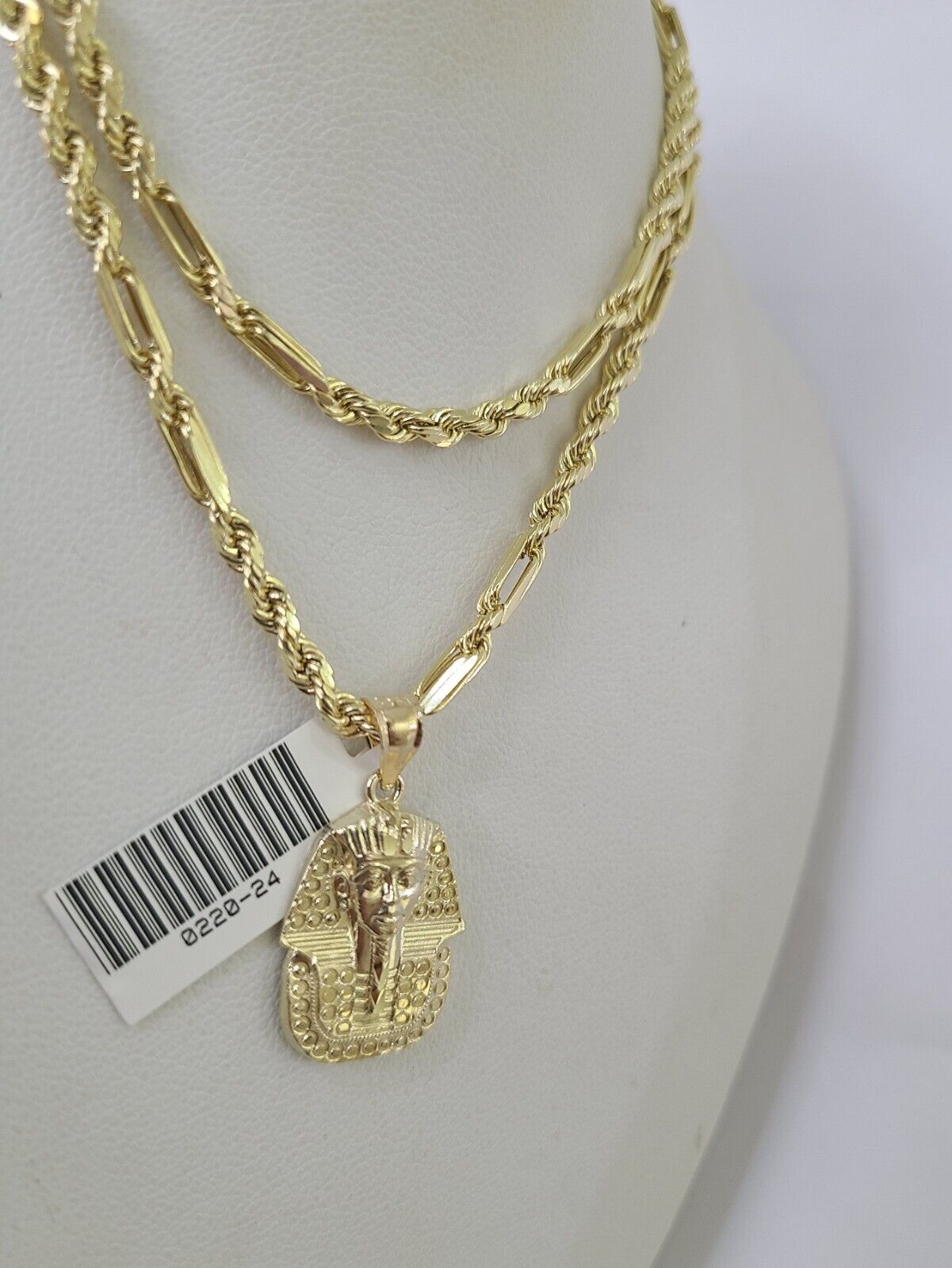 10k Milano Rope Chain Pharaoh Head Charm Necklace SET 3mm 18" 20" 22" 24 Pendant - GoldenlinQ