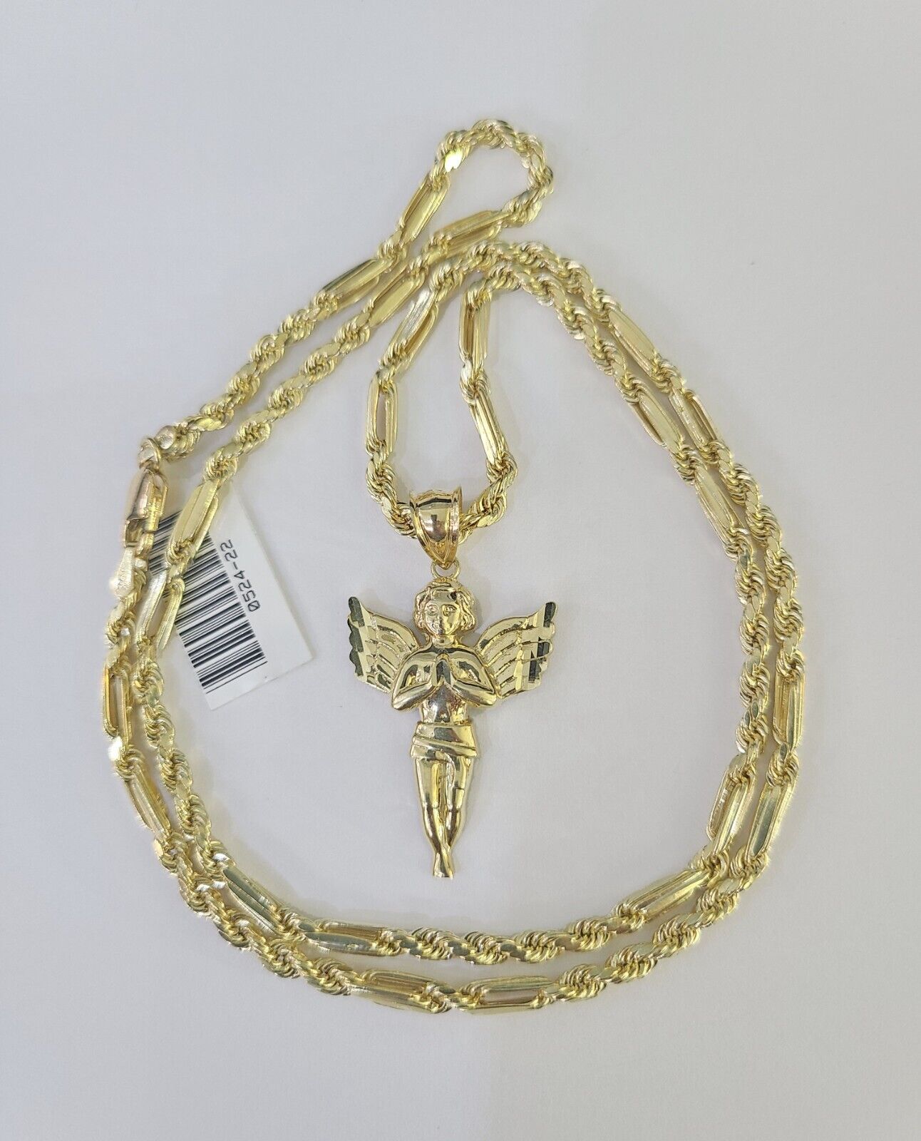 10k Milano Rope Chain Praying Angel Charm Necklace SET 3mm 18" - 26" Pendant - GoldenlinQ