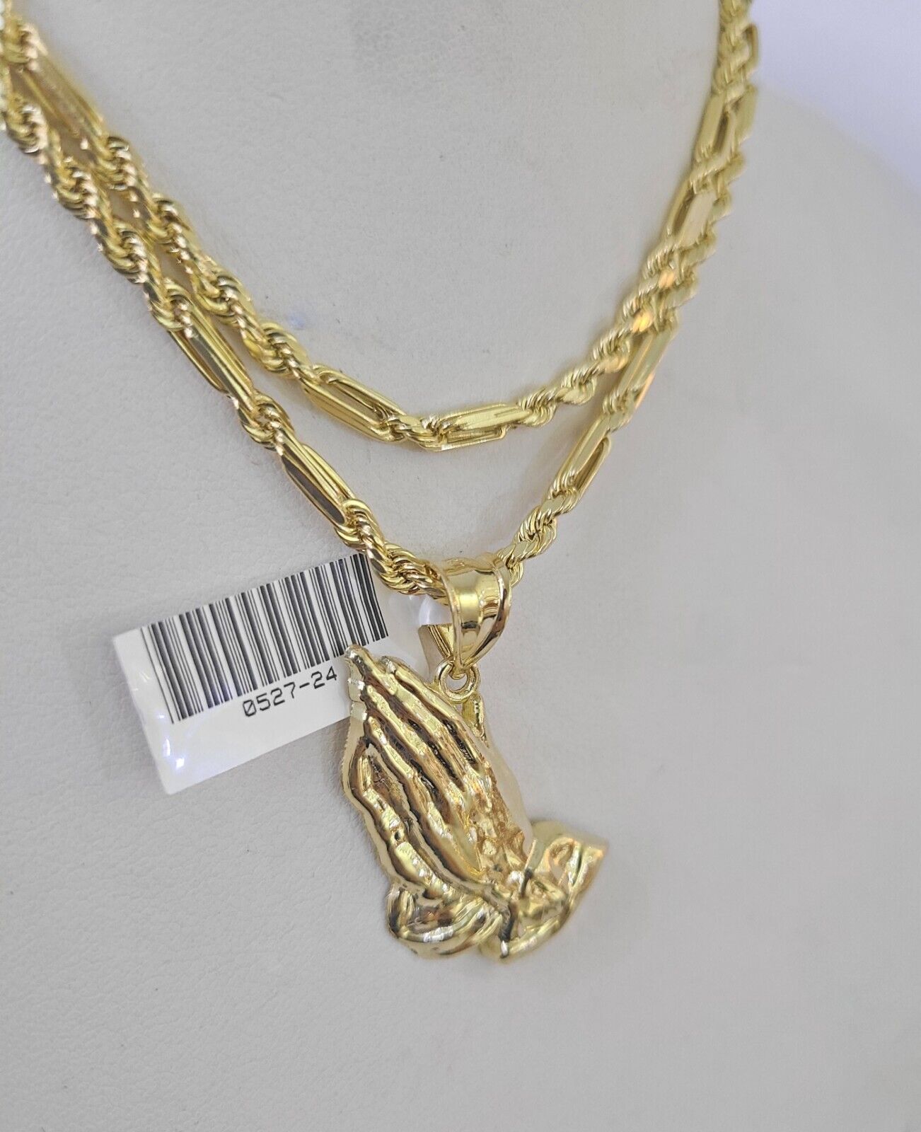 10k Milano Rope Chain Praying Hands Charm Necklace SET 3mm 18" 20" 22" 24" - GoldenlinQ