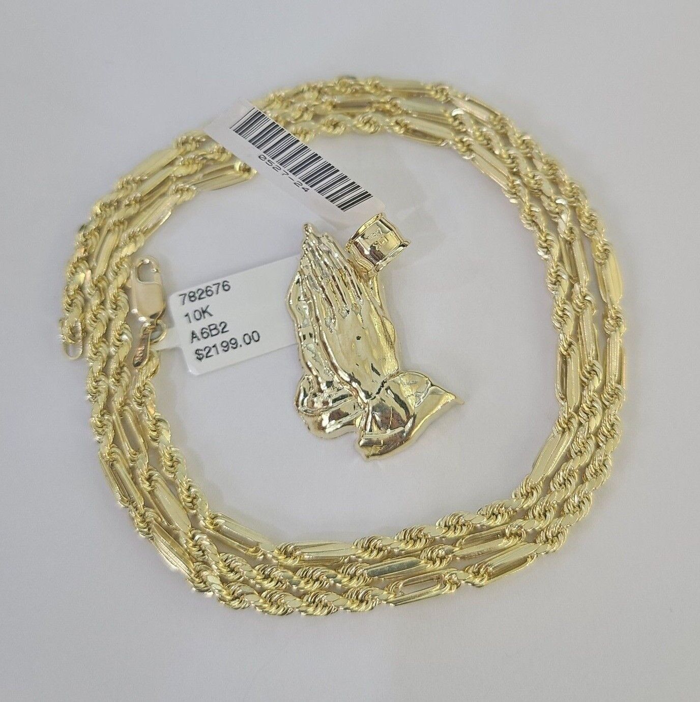 10k Milano Rope Chain Praying Hands Charm Necklace SET 3mm 18" 20" 22" 24" - GoldenlinQ
